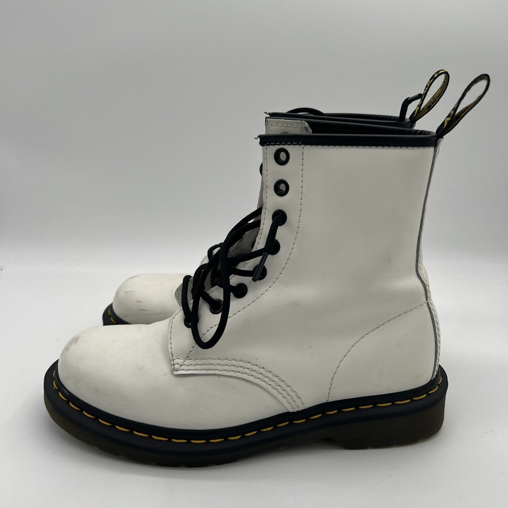 Dr. Martens 1460 White Leather Ankle Boots Classic Punk Style US 6M‎